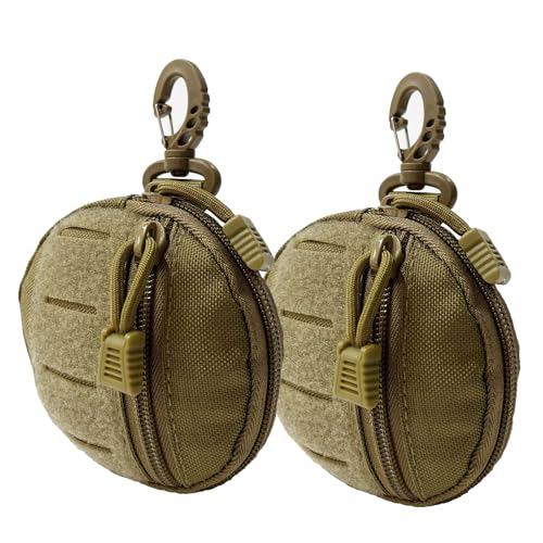 1000D Laser Cut Coin EDC Pouch Change Purse Tactical Round Zipper Bag - color: Tan Set 1