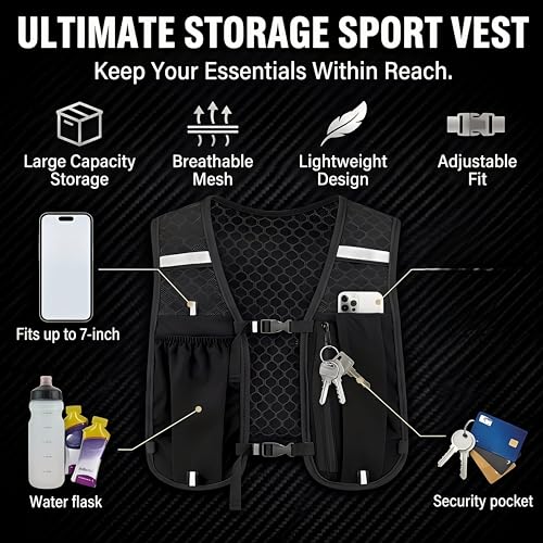 Unisex Lightweight Outdoor Running Vest, Multifunctional Integrated Chest Bag for Bottle, Smartphone for Jogging Hiking
