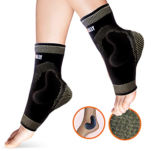 NeoAlly Copper Infused Ankle Brace Silicone Gel Ankle Support Compression Sleeves for Pain Relief, Plantar Fasciitis, Achilles Tendonitis, Large, 1 Pair