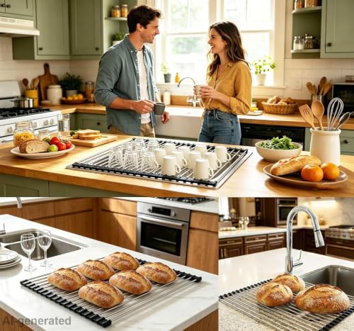 Ahyuan Roll up Dish Drying Rack Over The Sink Kitchen Roll up Sink Drying Rack Portable Dish Drainer Foldable Dish Drying Rack (Black, 20.5''X16.9'') - color: Black, size: Rectangle 20.5 inches x 16.9 inches