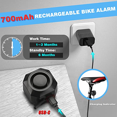 WSDCAM USB Rechargeable Bike Alarm with Remote, 110dB Loud Wireless Anti Theft Vibration Motion Sensor Vehicle Security Alarm System Waterproof Bicycle Trailer Motorcycle Alarm