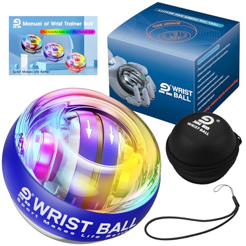 JIN BD Auto Start Wrist Ball，Gyro Ball Trainer，Wrist Exerciser，Gyroscopic - color: Blue (Colorful Light)