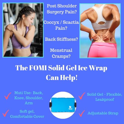 Premium Hot Cold Solid Gel Ice Pack by FOMI Care | Cool Compress for Lower Back, Shoulder, Knee, Stomach | Coccyx, Sciatica, Tailbone Pain Relief | Flexible, Reusable Heating Pad | Adjustable - color: 1 Pack Light Blue - Solid Gel