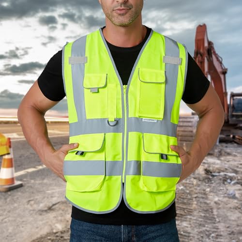 HYCOPROT High Visibility Safety Vest Hi Vis Reflective Construction Vests with Pockets for Men Women,Meets ANSI/ISEA Standard - color: Yellow, size: 3X-Large