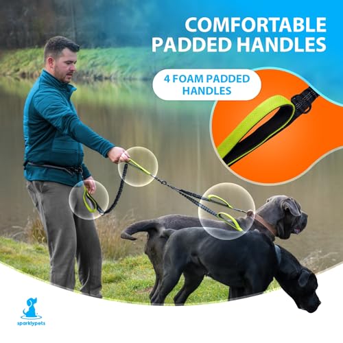SparklyPets Hands Free Dual Dog Leash, Medium & Large (Green) - color: Green, size: 2 dogs M/L