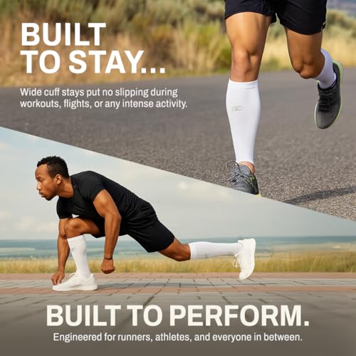 PRO Compression Marathon Calf Sleeve, Navy Over White, L/XL (1-Pack) - color: Navy Over White, size: Large/X-Large