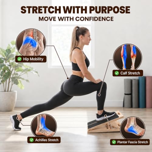 Premium Adjustable Wooden Slant Board for Calf Stretching & Squats, 330lb