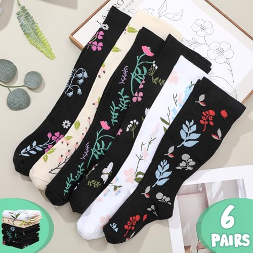 Jspupifip 6 Pairs Plus Size Compression Socks for Women, Wide Calf - color: Black White Beige, size: 3X-Large