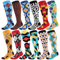 Shyyween 12 Pairs Men Knee High Compression Socks - size: Large, style: Geometric Texture