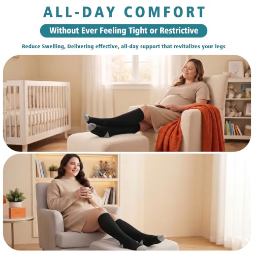3/4 Pairs Wide Calf Compression Socks for Women Men 20-30 mmHg Knee High - color: Black, size: 3X-Large