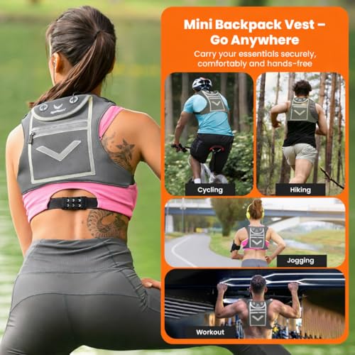 Runtasty Running Mini Backpack Vest for Men & Women, Reflective Phone Holder, Fits Any Phone & iPad Mini, Lightweight Gear - color: Light Gray