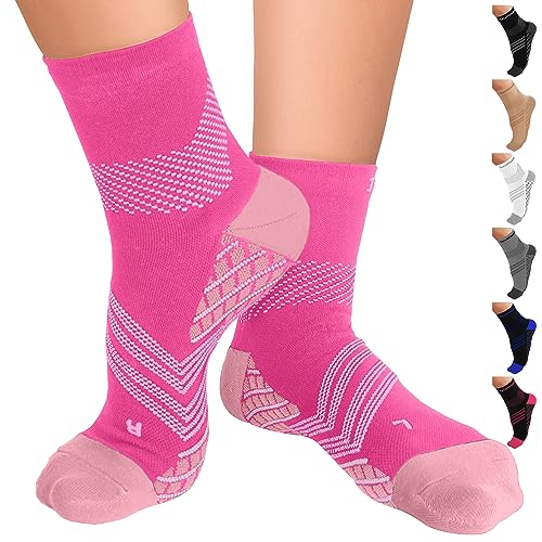 TechWare Pro Plantar Fasciitis Socks – Cushion Ankle Compression Socks Women & Men. Achilles Tendonitis Brace & Arch Support - color: Pink / White, size: Small