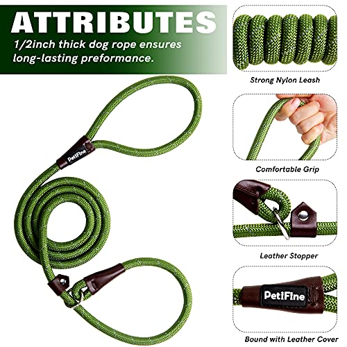 PetiFine Slip Lead Dog Leash Reflective, 6FT x 1/2" Heavy Duty Slip Leash - color: Green, size: 1/2" x 6 FT