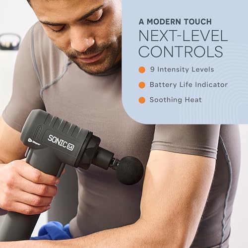 Lifepro Sonic LX Percussion Massage Gun Deep Tissue with Heat & 10 Heads - color: Black, size: LX