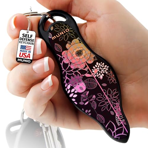 MUNIO Self Defense Keychain – Lightweight, Stylish & Portable Safety Tool for Women & Men – Non-Lethal Kubotan, Easy to Use - color: Modern Flowers