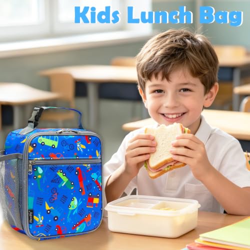 FlowFly Kids Lunch box Insulated Soft Bag Mini Cooler Back to School Thermal Meal Tote Kit for Girls, Boys, Car - color: Car