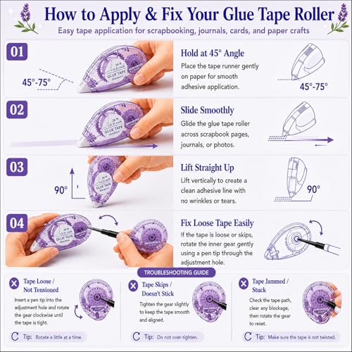 MARCADORUS Glue Tape for Scrapbooking, Double Sided Tape Roller 106Ft Total - size: 26 Ft x 0.31 In : 4 Pack