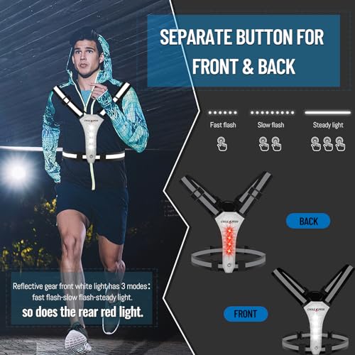 Led Reflective Vest Running Gear, Light Up Vest for Night Walking, High Visibility USB Rechargeable Adjustable Running Lights for Runners Walkers Men Women Kids - color: Black