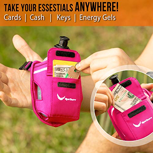 2-in-1 Running Fun: Handheld 12 Oz Water Bottle & Running Belt Add-On. No-Grip Design Straps on Hand & Slides on Belt. Waterproof Pocket for Money, Keys. Maximize Time, Freedom & Health - color: Hot Pink