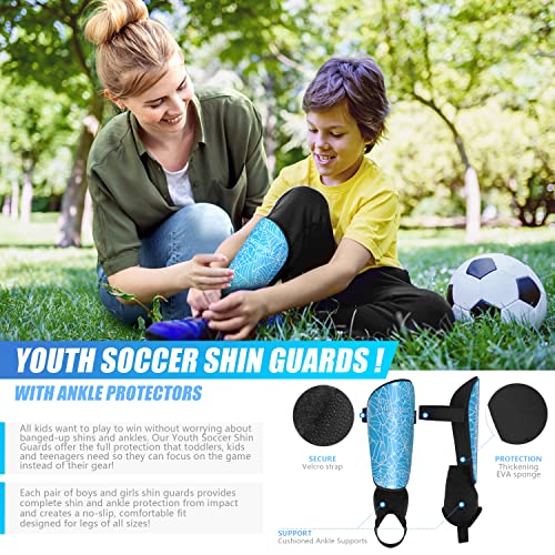 Shin Guards Soccer Youth Kids Boys Girls Toddler Shin Pads Child EVA Cushion Protection Reduce Shocks Injurie Calf Protective Gear Suitable for 4 5 6 7 8 9 10 11 12 Years Old - color: Blue Ankle, size: Small