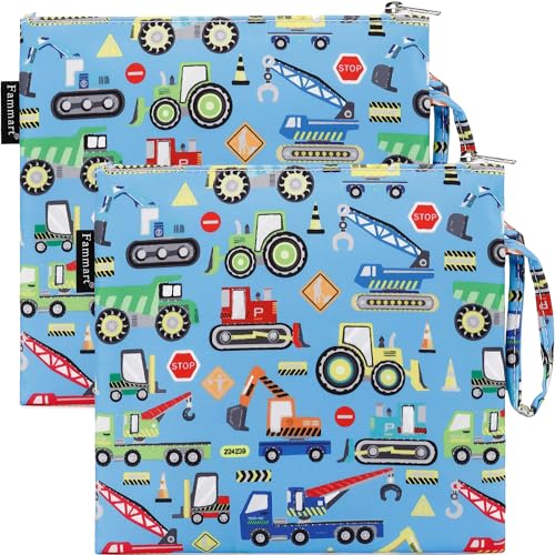Fammart Reusable Sandwich Bag/Snack Bag for Kids & Adults, Dual Layer Lunch Bag with Handle, Washable, Food Safe, BPA Free (2-Pack, Car) - color: Large, 2 Packs - Car