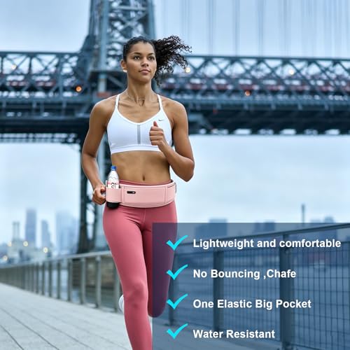 Running Hydration Belt with Water Bottle Holder for Men Women, Bounce-Free Phone Storage Waist Pack, Reflective Adjustable Marathon Belt for Jogging Trail Running,Fits All Phones (Pink) - color: Pink