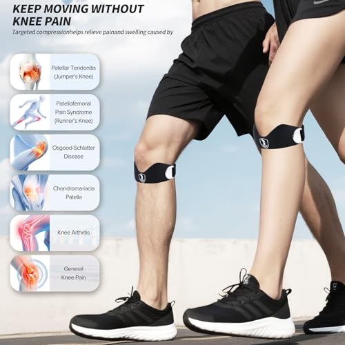 Patellar tendon support strap2 Pack, helps protect knee support for hiking, soccer, basketball, running, jumping, tennis, cycling ,Volleyball and squats， providing additional support during exercise black