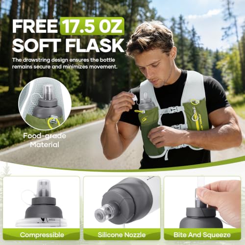Maelstrom Running Vest, Lightweight Hydration Pack with 500ml Soft Flask - color: Green