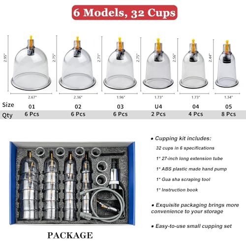 DEFUNX Cupping Set, 32 Cups Cupping Kit for Massage Therapy, Professional Chinese Therapy Set for Back Massage, Pain Relief - size: 32 Cups