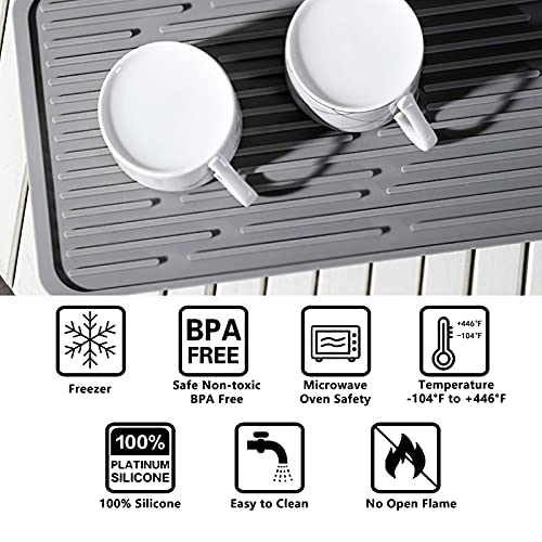 Dish Mat Silicone Dish Drying Mats Works For Drying Stemware Cocktail Glasses Silverware Pots Pans Knives and Dish Rack for Kitchen Counter Sink Bar Pads Easy to Clean (Gray) - color: M+ (15.3" x 7.8") Grey