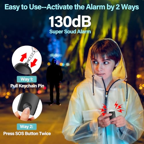 Hion Personal Safety Alarm for Women, 2 Pack Rechargeable 130dB Self Defense Alarm Keychain with LED Flashlight, Emergency Safe Sound Security for Children Elderly College Girls, Black+Pink - color: Black+Pink