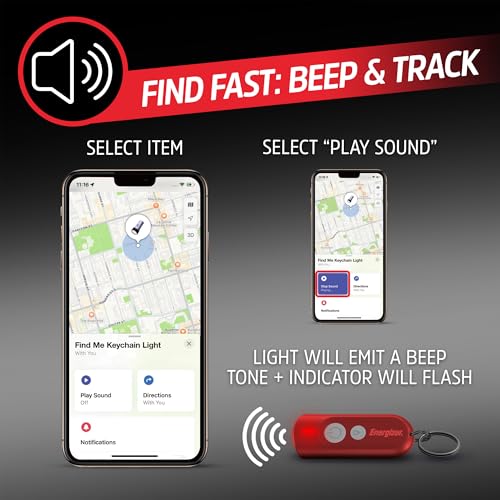 Energizer Find Me Keychain Light, Apple Find My Bluetooth Tracker, Red - color: Red