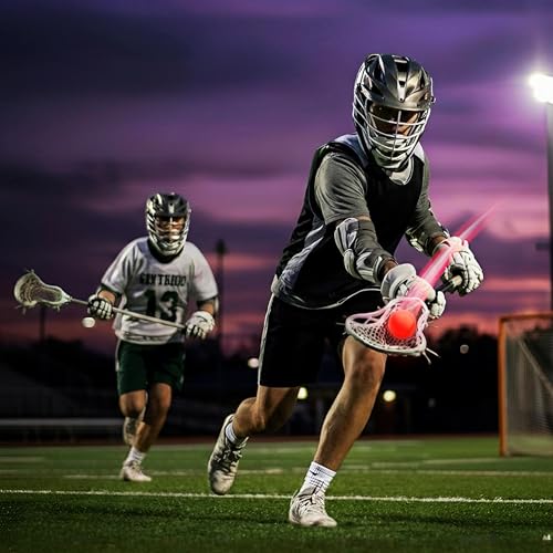 Glow in the Dark Lacrosse Ball | Night Practice & Training Equipment for All Ages | 2 Pack Official Size & Weight | Lacrosse Gift | LED Red