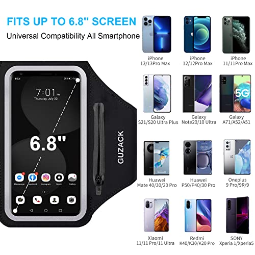 GUZACK Running Armband with Zipper Pouch, Running Phone Holder,Up to 6.9" - color: Black Zipper, size: M