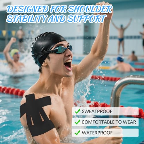 12Pcs Precut Shoulder Kinesiology Tape, Sports Muscle Support Tape Black - color: Black