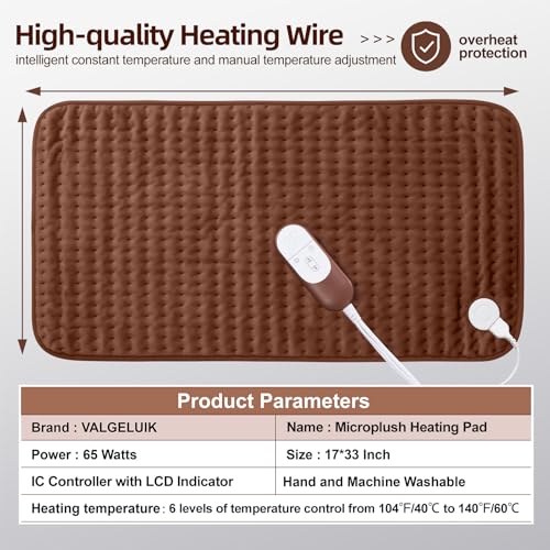 VALGELUIK 17x33 Heating Pad for Back Pain Relief, Christmas Women Gifts - color: Brown, size: 17 Inch x 33 Inch