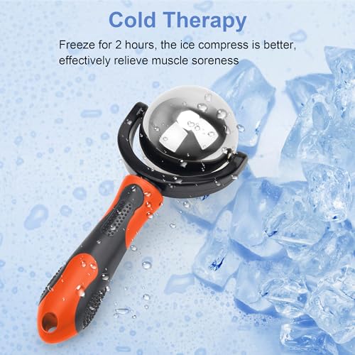Cold Massage Roller Ball with Handle-Back Muscle Metal Ice Roller Ball Tool - color: Orange