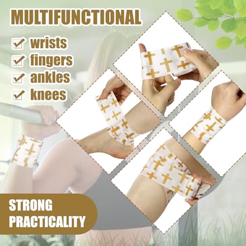 Geiserailie 12 Pack Christian Athletic Tapes 2 Inch x 5 Yards, White Gold - color: White and Gold