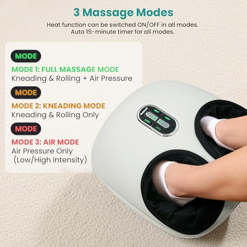 Nekteck Shiatsu Foot Massager with Heat & Air Compression Deep Kneading - color: Beige, size: Large