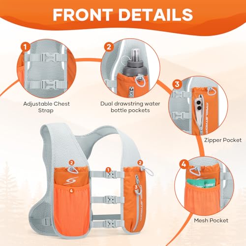Maelstrom Running Vest, Lightweight Hydration Pack with 500ml Soft Flask - color: Orange