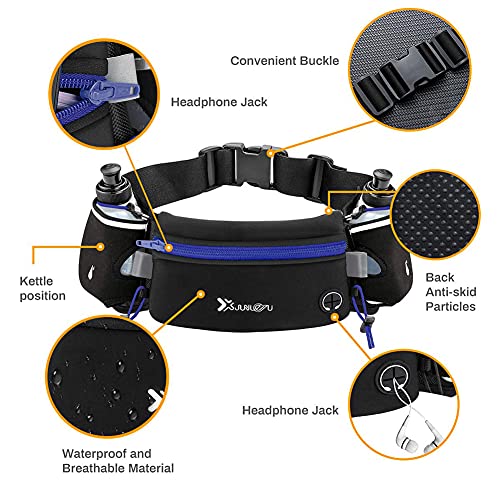 Number-one Running Belt with Water Bottles(2 x 175ML), Hydration Belt Waterproof Waist Pack Bag Fits iPhones Adjustable Sports Waist Pouch for Marathon Running Hiking Cycling - color: Blue