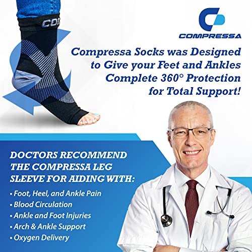 Compressa Compression Socks for Women & Men - Ankle Compression Sleeve with Premium Non-Slip Support Joint Pain, Muscle Recovery, Arthritis Relief, Injury Recovery, & More (1 Pair - Open Toe)