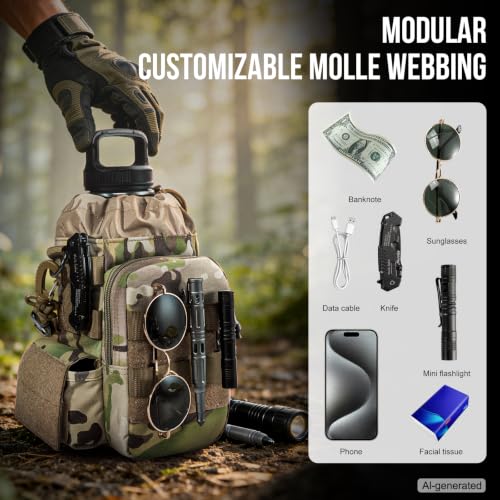 ONETIGRIS Tactical MOLLE Water Bottle Holder 40-64oz with Phone Pocket - color: Camo