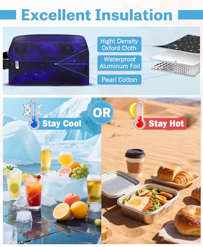 Small Insulated Lunch Bag: Reusable Small Lunch Box, Mini Soft Cooler Bag - color: Starlit Sky