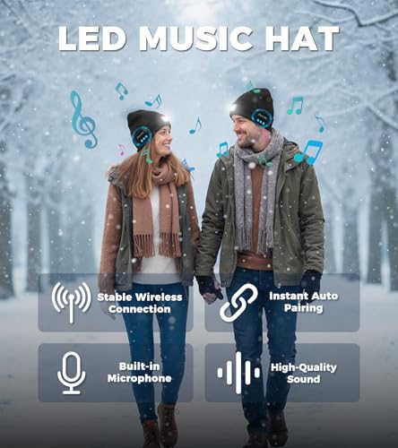 HEYAXA Bluetooth Beanie Hat, USB Rechargeable 4 LED Wireless Music Running Headlamp Cap, Dad Gifts for Husband, Dad, Birthday Gifts for Men, Dad, Father, Women, Him, Her, Black - color: Black
