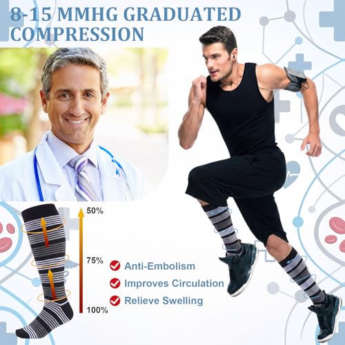 Shyyween 12 Pairs Men Knee High Compression Socks - size: Large, style: Gray Tones