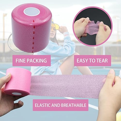 2 Rolls 60 Yards Pre-wrap Athletic Tape Foam Underwrap Tape Sports Foam Underwrap Bandage Athletic Foam Tape for Wrists Elbows Knees Ankles Hair (Pink) - color: Pink