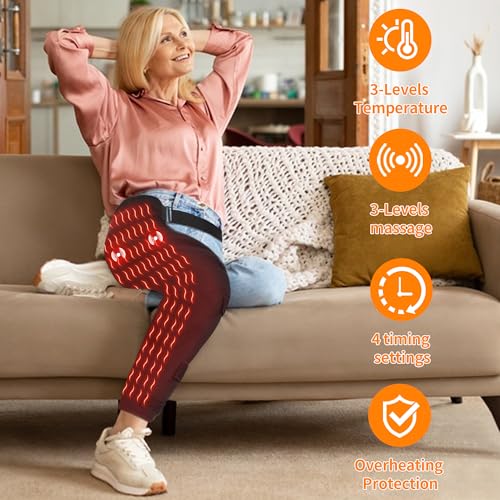 Leg Heating Pad Massager, Heating Pad for Legs with 3 Vibration and Heat Settings, Heating pad for Knee & Thigh & Calf Pain Relief, Adjustable Size