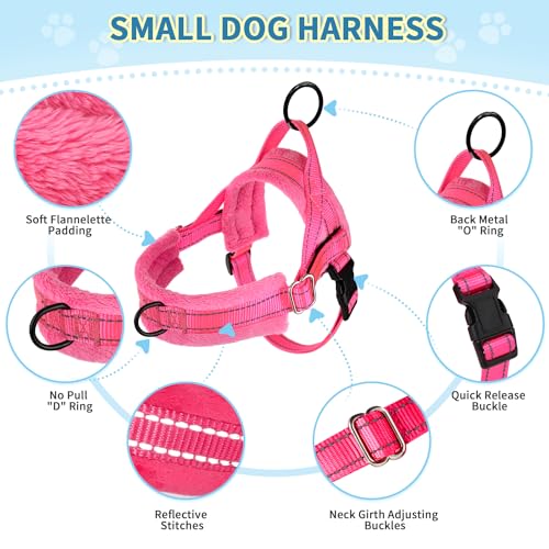Lukovee Small Dog Harness and Leash Set, No Pull Soft Padded, 4ft Leash,XXS - color: B-pink, size: XXS ( Chest 11.5'' ~ 15'')