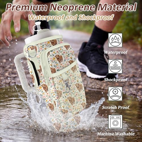 Water Bottle Carrier Bag for Stanley 40/30oz Cup Tumbler with Phone Pocket,Insulated Crossbody Water Bottle Holder with Adjustable Strap,Water Bottle Sling Pouch for Hiking Walking Camping Accessories - color: Highland Cow